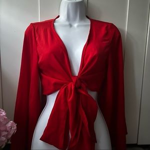 SHEIN: Bright Red Loose Sleeve Crop Top ~Tie in the middle~